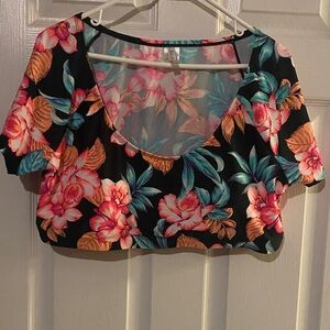 Tropical Floral Black Crop Top
